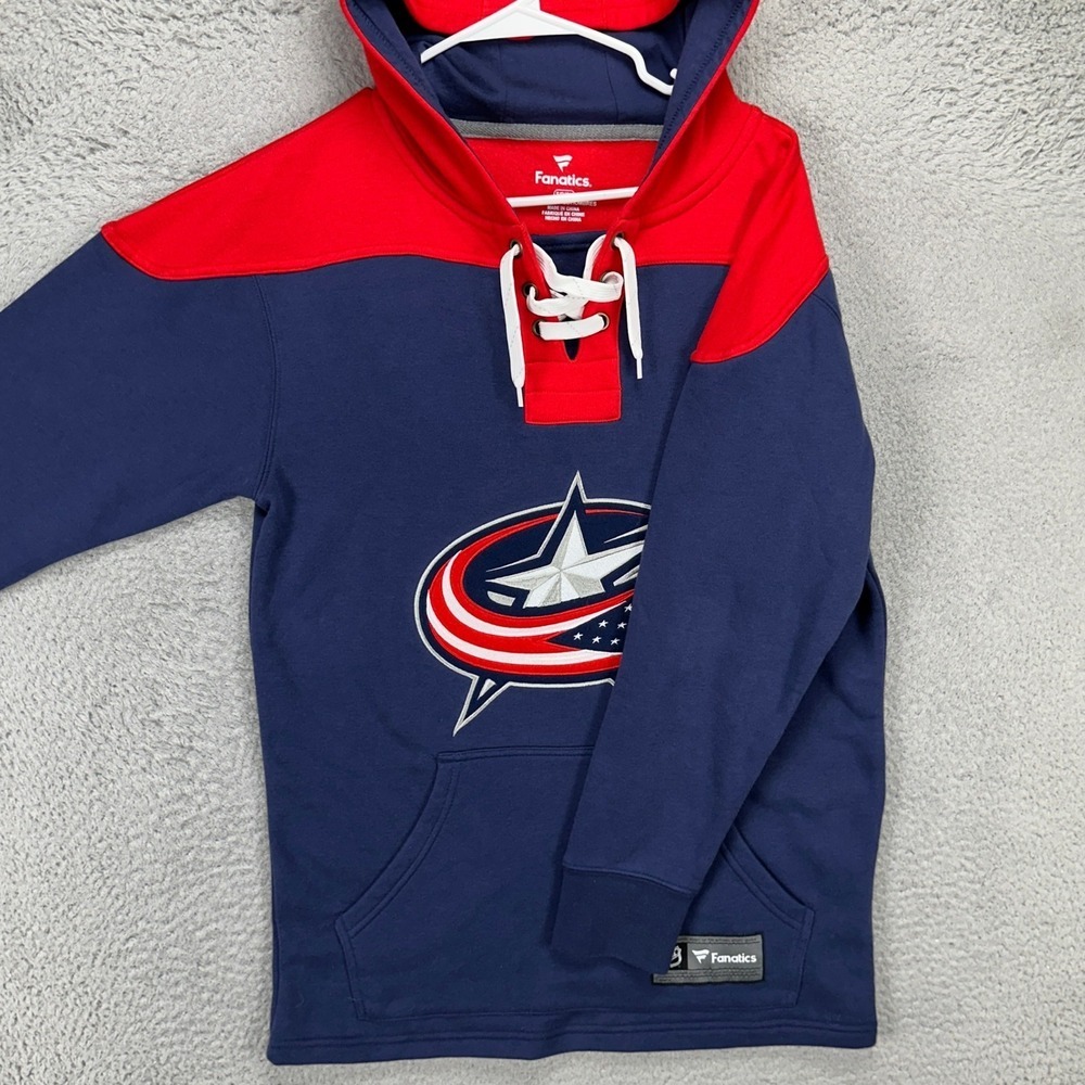 Columbus Blue Jackets Sweatshirt Hoodie Mens Small Blue Red Lace Up NHL Fanatics
